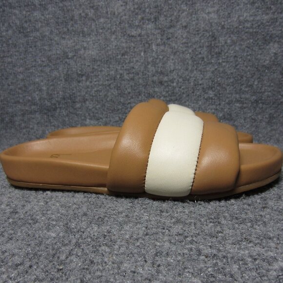 Beek Martin Leather Slide Sandals Womens Size 5 Tan White Comfort - Picture 1 of 9